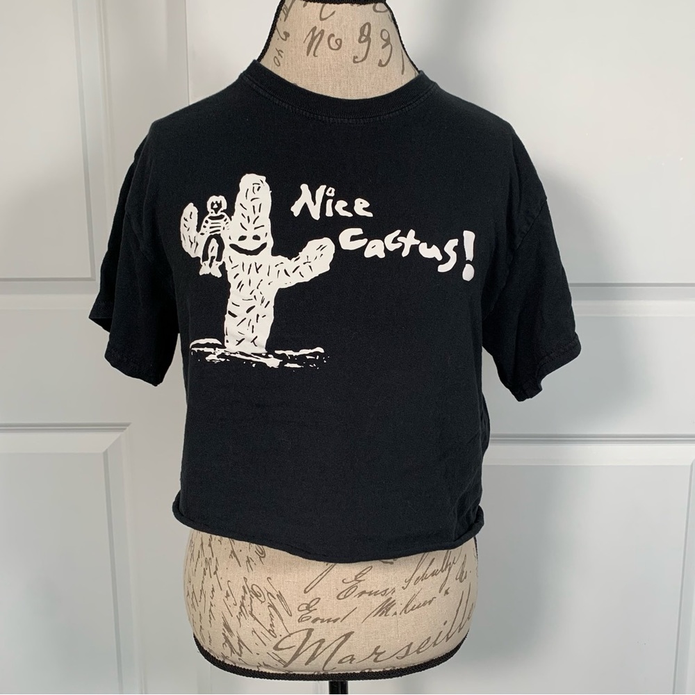 Nice Cactus Crop Top Black T-Shirt Womens Size Medium